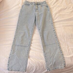 High-waisted light wash straight leg jeans, size xs/0